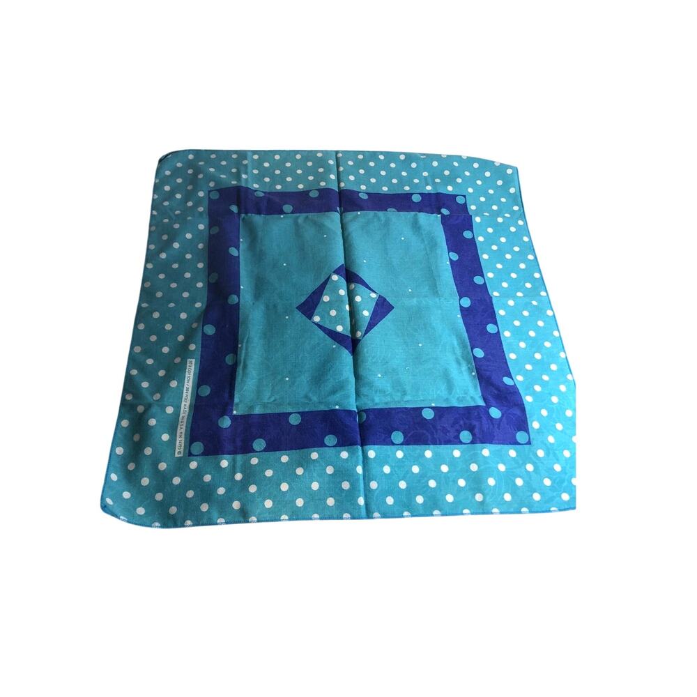 Vintage Blue Cotton Poly Blend Geometric Polkadot Square Handkerchief
